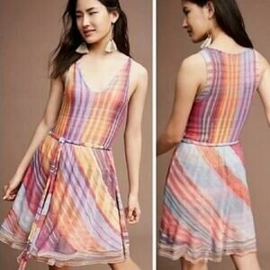 Anthropologie Dress Cecilia Prado Fit & Flare Knit Rainbow Stripe Medium